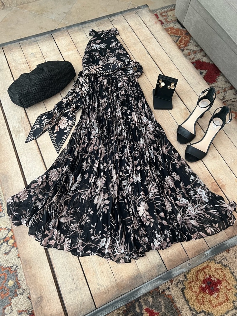 ZIMMERMAN Black and Beige Floral Halter Maxi Dress (PETITE) - Picture 5 of 12